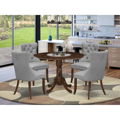 Round Dining Table Set with 4 Chairs - Kitchen Table Set, Rustic Walnut Finish