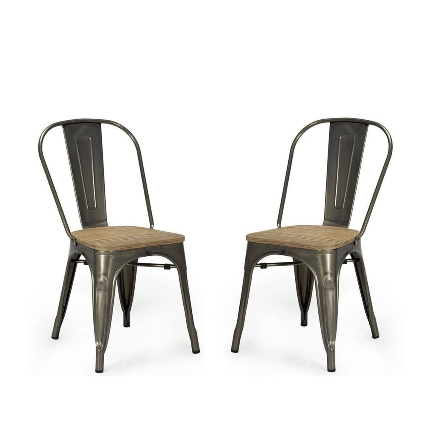 Gunmetal Chair With Natural Wood Seat Set of 2 33.5 H x