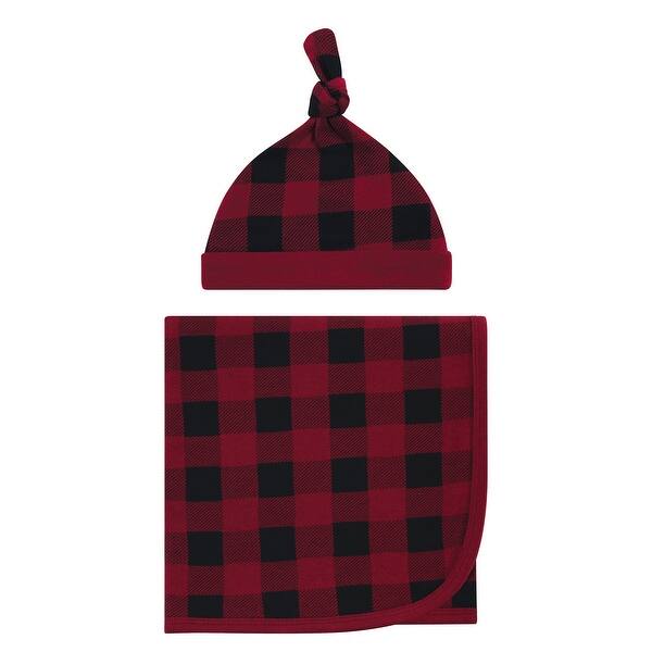 slide 1 of 1, Touched by Nature Baby Boy Organic Cotton Swaddle Blanket and Headband or Cap, Buffalo Plaid, One Size One Size - Buffalo Plaid
