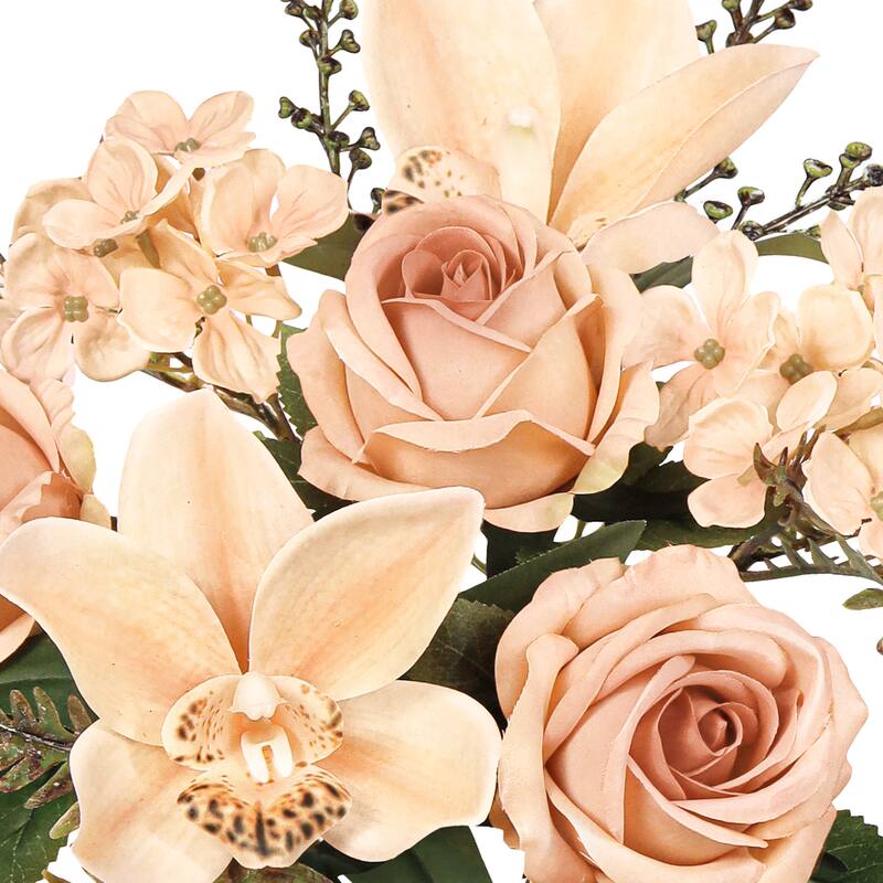 Set of 2 Light Cafe Artificial Mixed Rose Cymbidium Orchid Hydrangea Flower Stem Bush Bouquet 16in - 16" L x 9" W x 9" DP