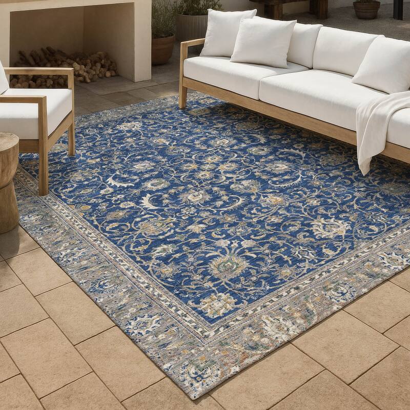 Machine Washable Indoor/ Outdoor Traditional Arvada Chantille Rug - Navy - 10' x 14'