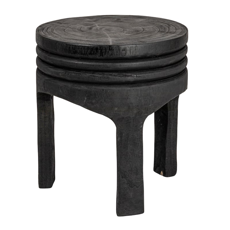 Paulownia Wood Carved Stool - Black