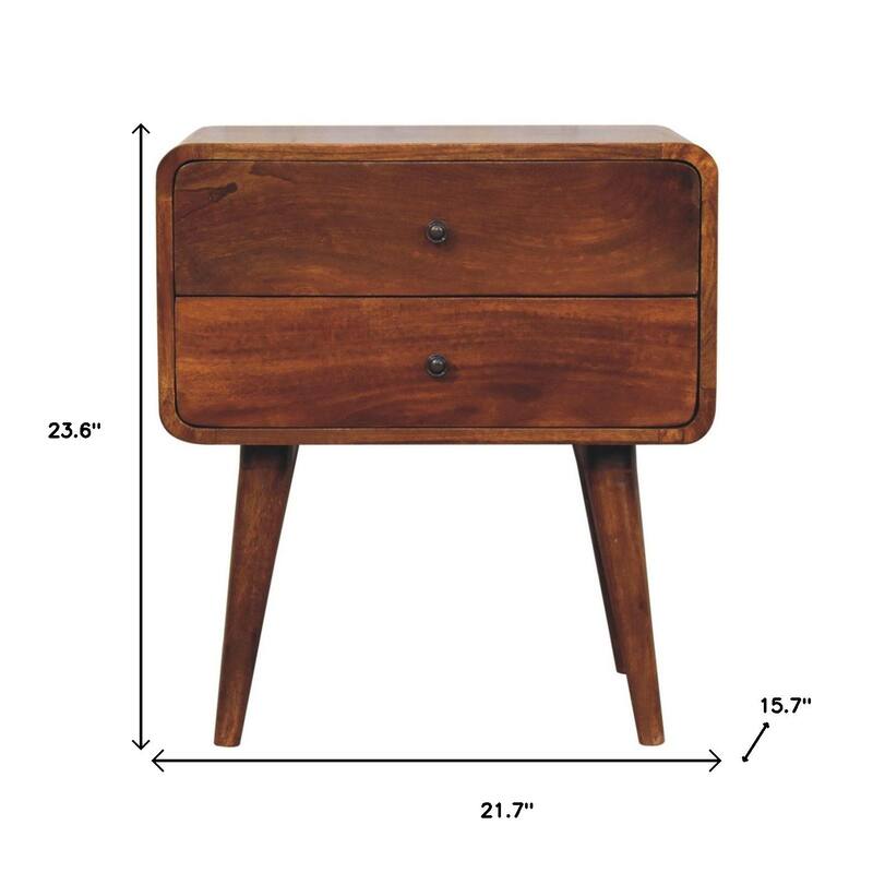HomeRoots 24" Chestnut Solid Wood Two Drawer Nightstand