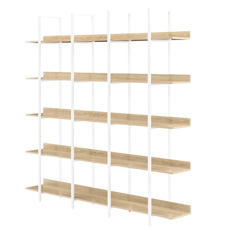 5 Tier Bookcase Home Office Open Bookshelf, Vintage Industrial Style Shelf, MDF Board, White Metal Frame