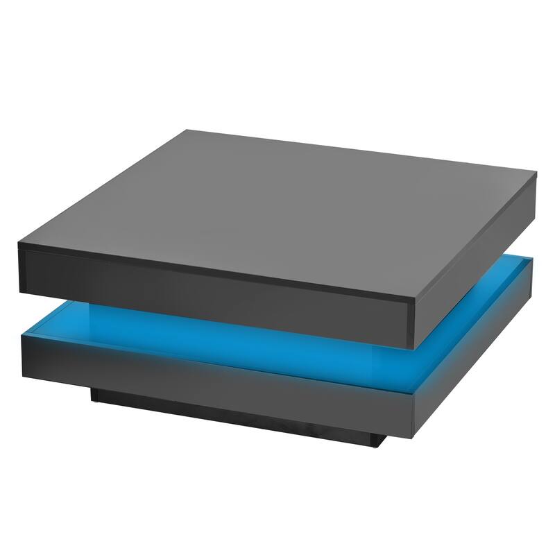 ON-TREND High Gloss Minimalist Design with LED Lights, 2-Tier Square Coffee Table