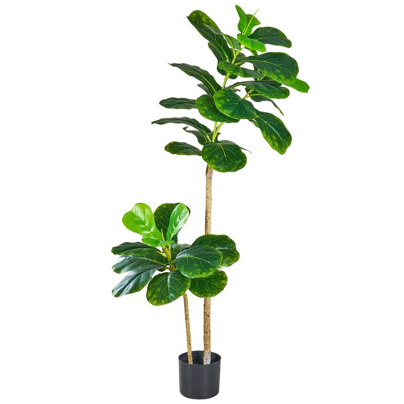 51.2 Inch Artificial Tree with Natural Wood Trunk, Faux Plant Indoor and Outdoor House Plant