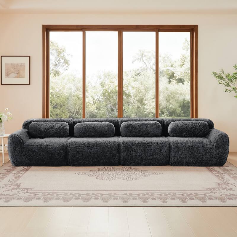Modular Sectional Sofa, Plush Fabric Boneless Couch with Throw Pillows, 2/3/4-Seater Options, No Assembly