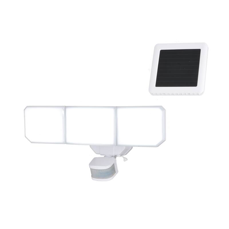 Solar Powered Outdoor Security LED Flood Light White, Motion Sensor, Dusk to Dawn, Battery Backup