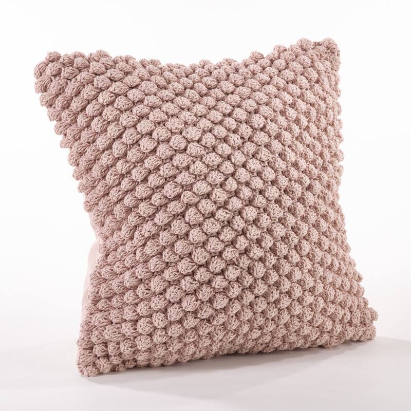 Cotton Throw Pillow With Crochet Pom Pom Design And Down Filling