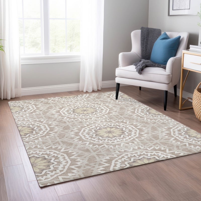 Machine Washable Indoor/ Outdoor Chantille Boho Global Rug - Taupe - 9' x 12'