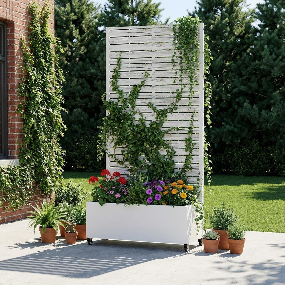 Metal Planter Box with Trellis Privacy Screen Planter Box with Lockable Wheels