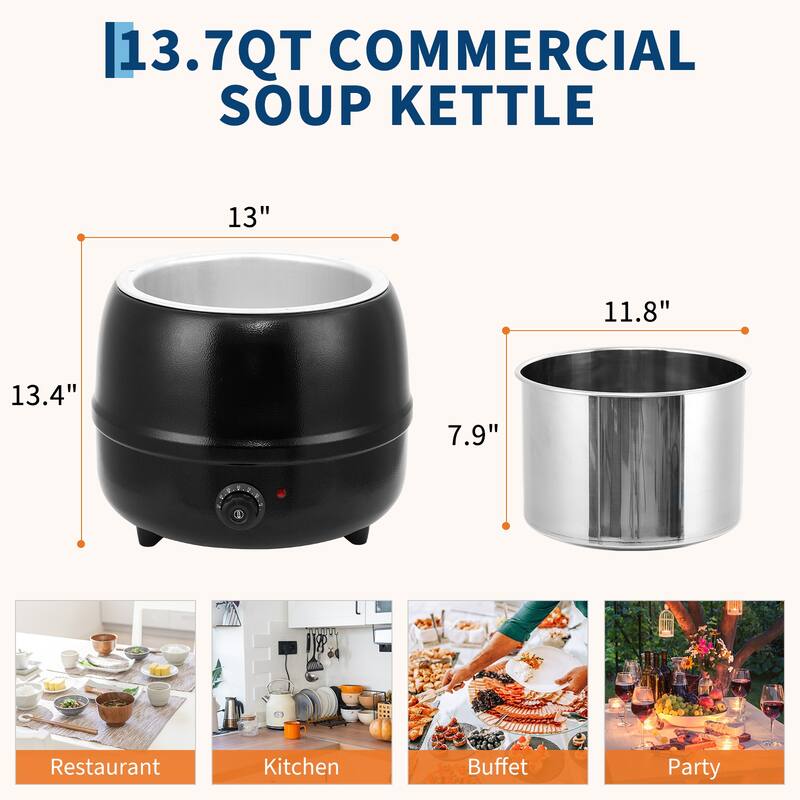 Portable Electric Drum-Type Soup Food Warmer for Restaurant, Buffet, Catering