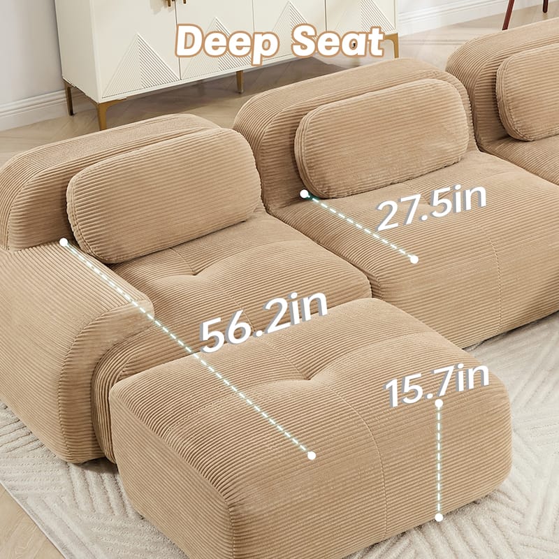 Anmytek Modern 3 Seat Modular Corduroy Sofa Camel No Assembly Sectional Couch