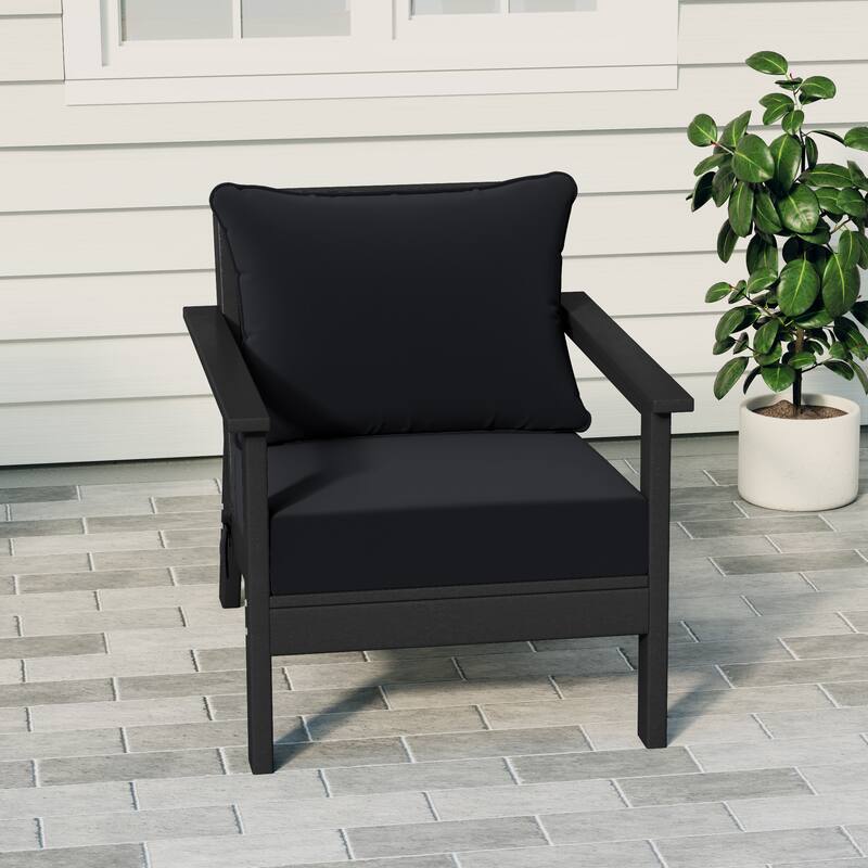 Birchwood All Weather HDPE Outdoor Patio Deep Seating Black Club Chair With Cushions (1-Piece) - Black/Black
