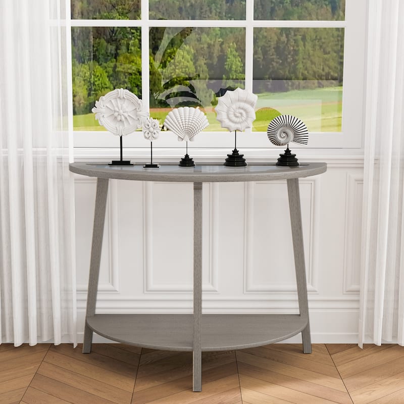 SUNBURY Silver Solid Wood Tempered Glass Coffee Table,Console Table