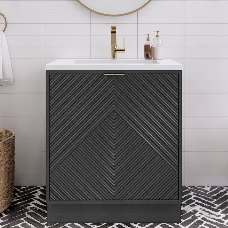 Milano 30" Freestanding Bathroom Vanity with White Acrylic Sink - 29" x 19.49" x 35.46'' - Black