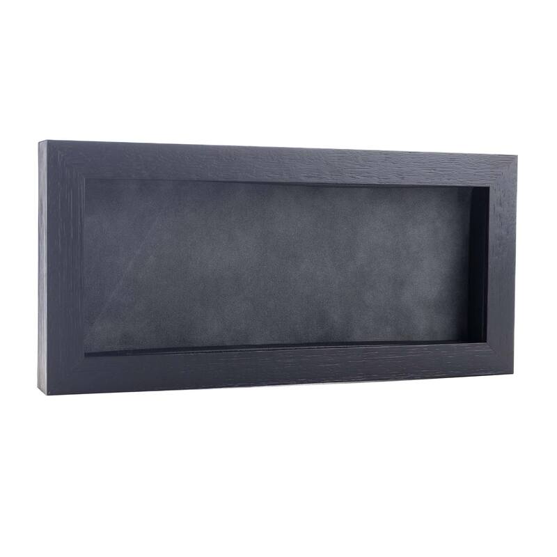 12x24 Shadow Box Frame Textured Black Wood Includes a Dark Grey Real Suede Texture Acid-Free Backing Board - Holds 12x24 Photo