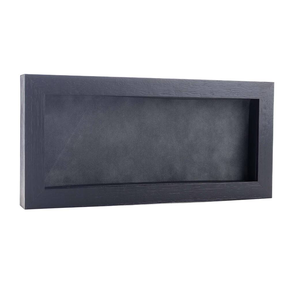 13x34 Shadow Box Frame Textured Black Wood Includes a Dark Grey Real Suede Texture Acid-Free Backing Board