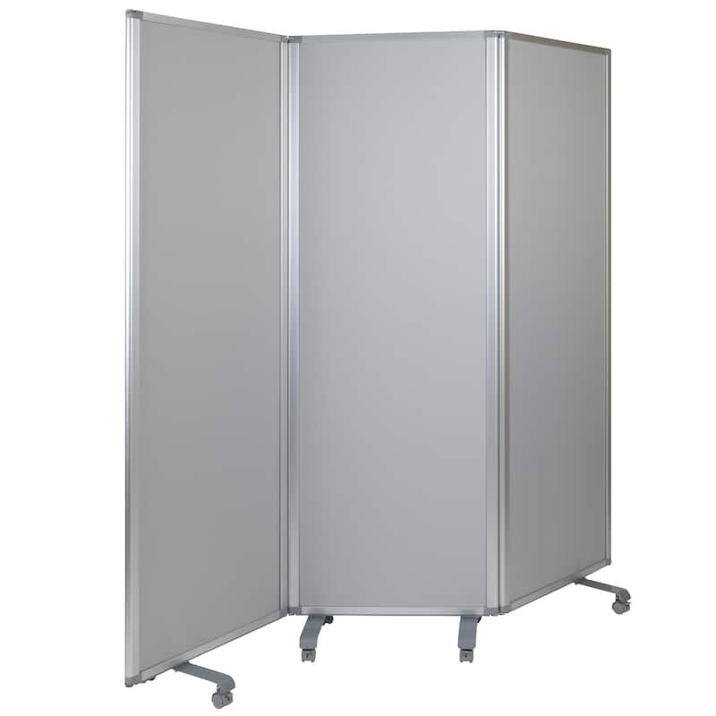Mobile Whiteboard/Cloth 3 Section Partition with Locking Casters, 72"H x 24"W - 23.75" - 71"W x 0.875" - 13.875"D x 72.125"H - White/Gray