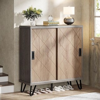 5-Tier Shoe Cabinet with Sliding Doors, Vintage Shoe Rack for Entryway ...