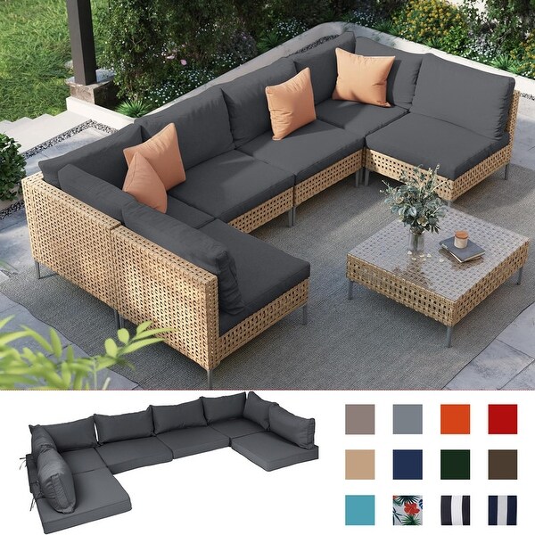 14 Pcs Outdoor Furniture Replacement Cushions Fits 6 seat Sectional Rattan Conversation Set Only cushions covers no sofa. On Sale Bed Bath Beyond 40781998