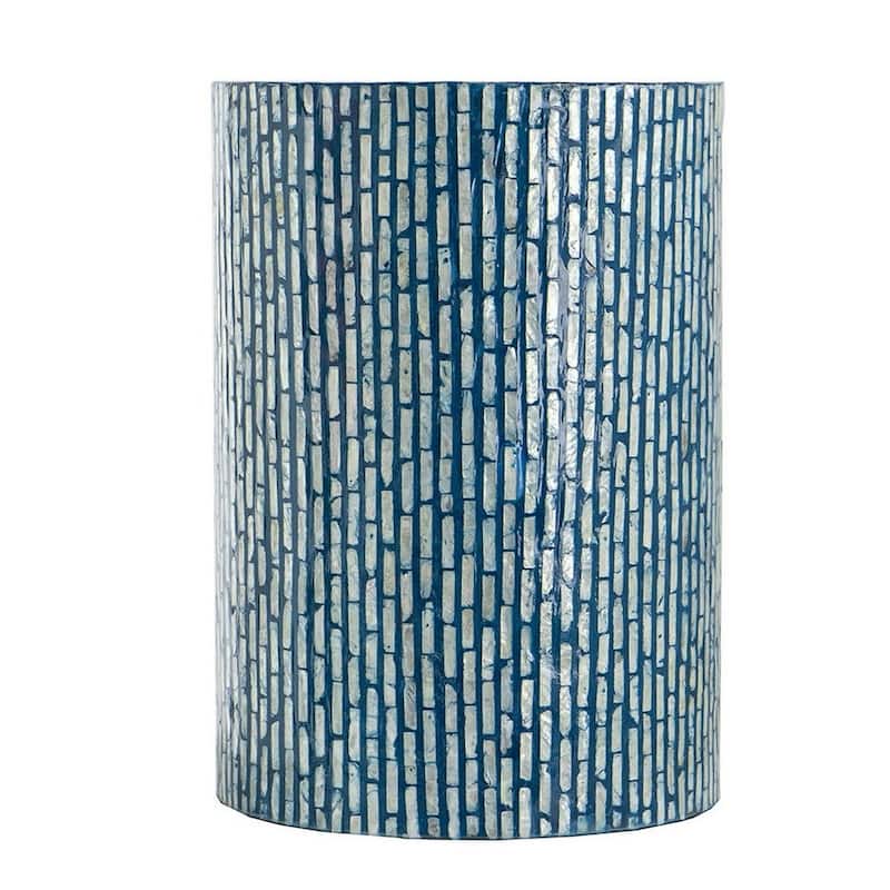 20 Inch Capiz Accent Stool Table, Cylindrical Linear Pattern