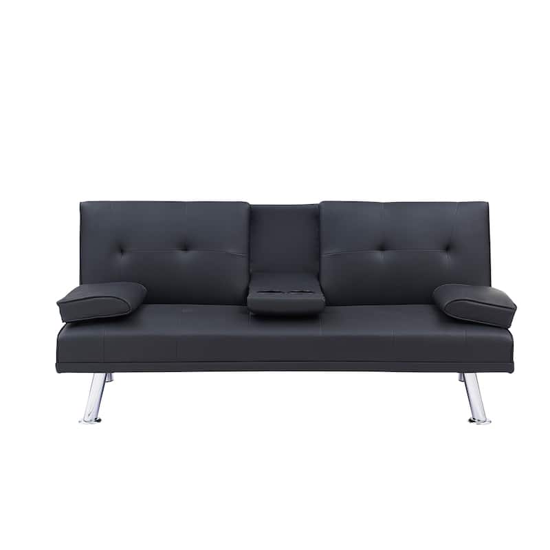 Adjustable Loveseat Couch PU Leather Sleeper Sofa Bed w/ Folding Table