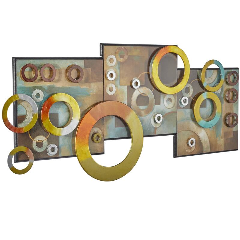 Wooden Geometric Wall Decor with Overlapping Circle Cutouts - Multi Colored - Roche River Decor