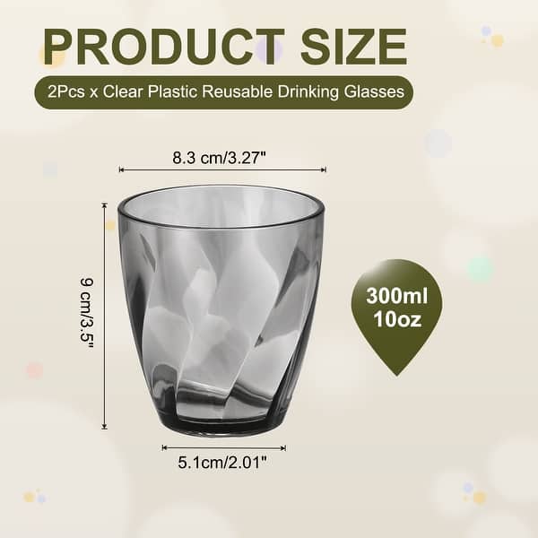 dimension image slide 4 of 18, Clear Reusable Drinking Glasses Diagonal Texture Plastic Cup
