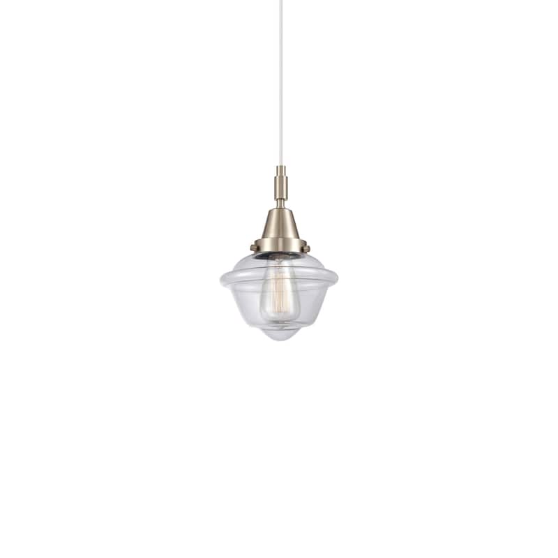 Innovations Lighting 447-1P-10-8 Oxford Pendant Oxford 8" Wide Mini - Brushed Satin Nickel / Clear