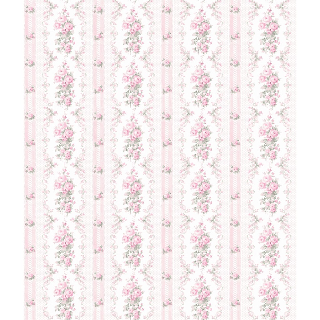 LoveShackFancy Dreamy Days Pink Parfait Stripe and Floral Wallpaper
