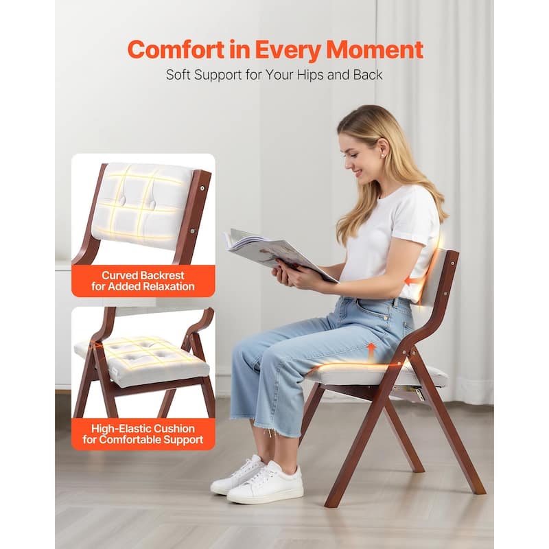 Foldable Wooden Chair with Padded Cushion, Portable Design