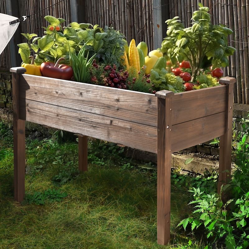 VEIKOUS Wood Raised Garden Bed with Drainage Holes, Outdoor Elevated Planter Box - Rustic