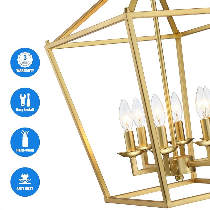 6-Light Soft Gold Lantern Geometric Pendant Light