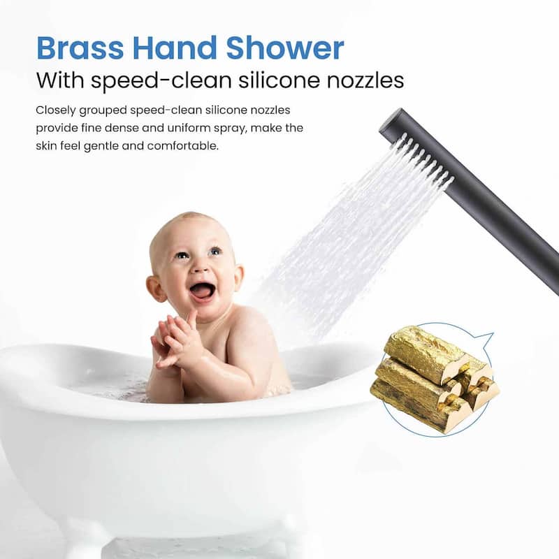 Circular Single Handle Floor Mounted Freestanding Tub Filler With Hand Shower