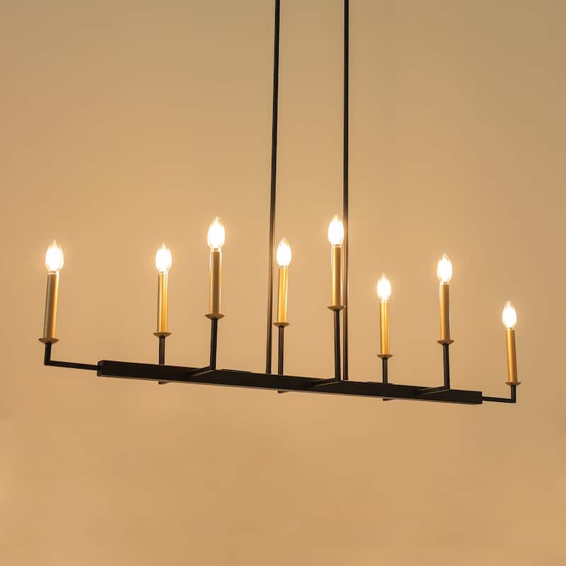 Modern Transitional 8-Light 48-inch Metal Island Chandelier Bare Bulb Dining Room Pendant - 48.4"W x 11.8"D x 19.5"-69.5"H