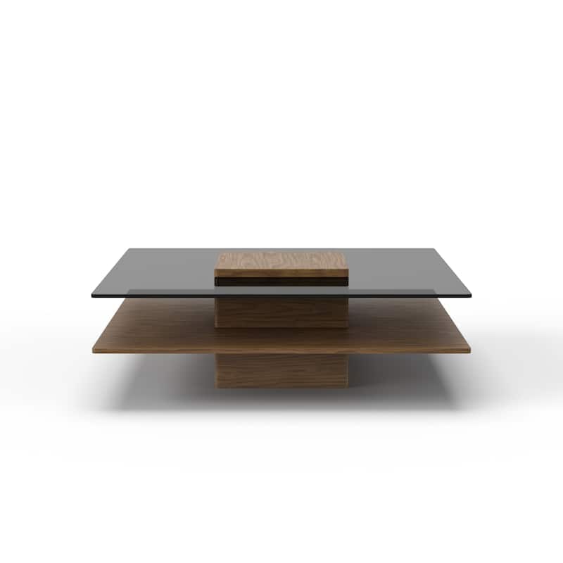 Modrest Clarion Modern Walnut & Grey Glass Coffee Table
