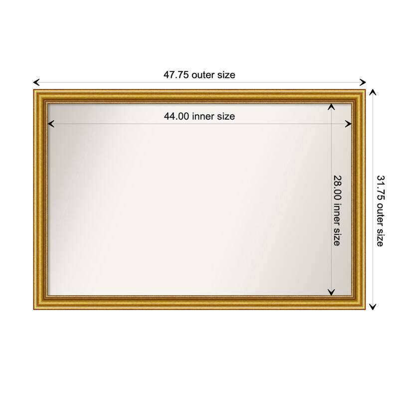 Townhouse Gold Framed Non-Beveled Custom Wall Mirror, Bathroom Vanity Mirror - Outer Size: 47.75 x 31.75