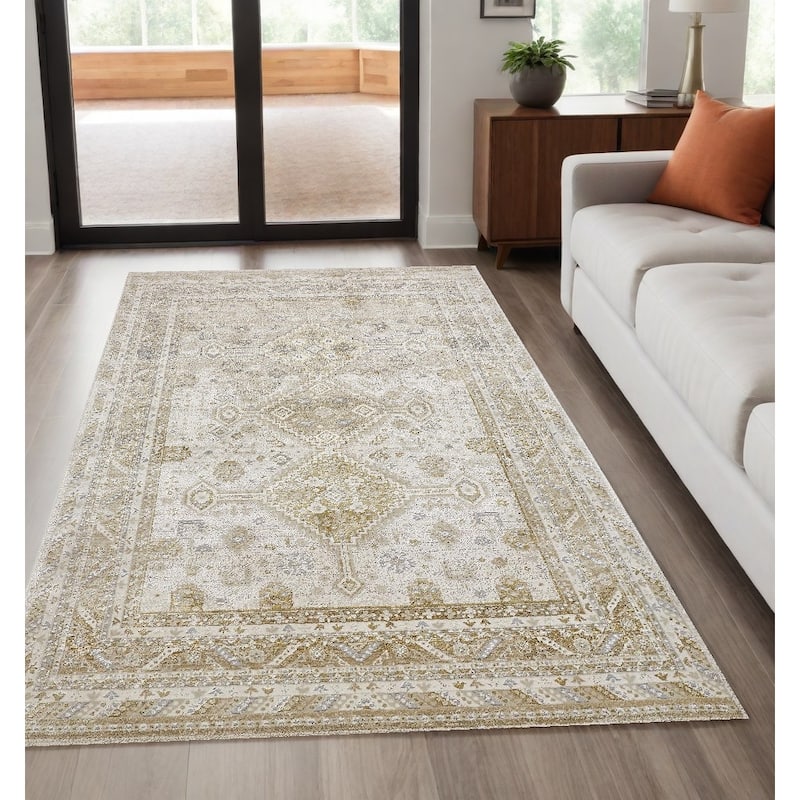 Zetiq Floral Traditional Stain Resistant Woven Durable Area Rug By HomeRoots - 5' x 8'