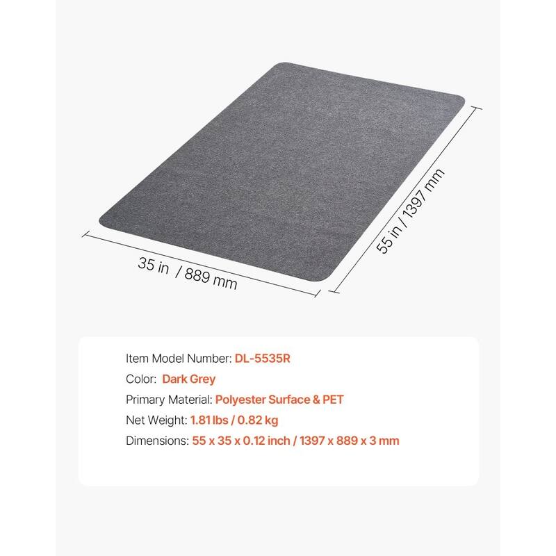 Dark Grey Gaming Chair Mat 55x35 in Polyester Non-Slip Floor Protector