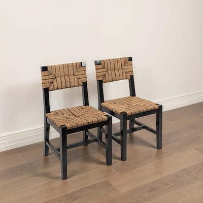 Willowbrook Solid Wood and Natural Woven Seagrass Rope Dining Chair (Set of 2)