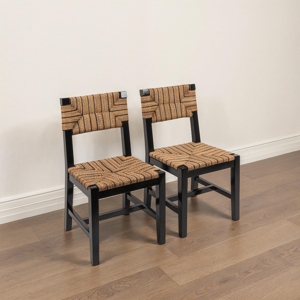 Willowbrook Solid Wood and Natural Woven Seagrass Rope Dining Chair (Set of 2)