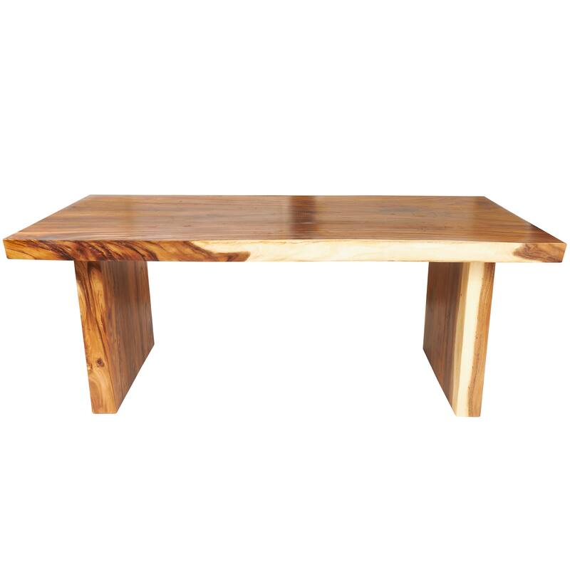 Wood Minimalistic Dining Table with Natural Wood Grain and Block Style Base - Brown - Roche River Decor - 42"W x 79"L x 30"H
