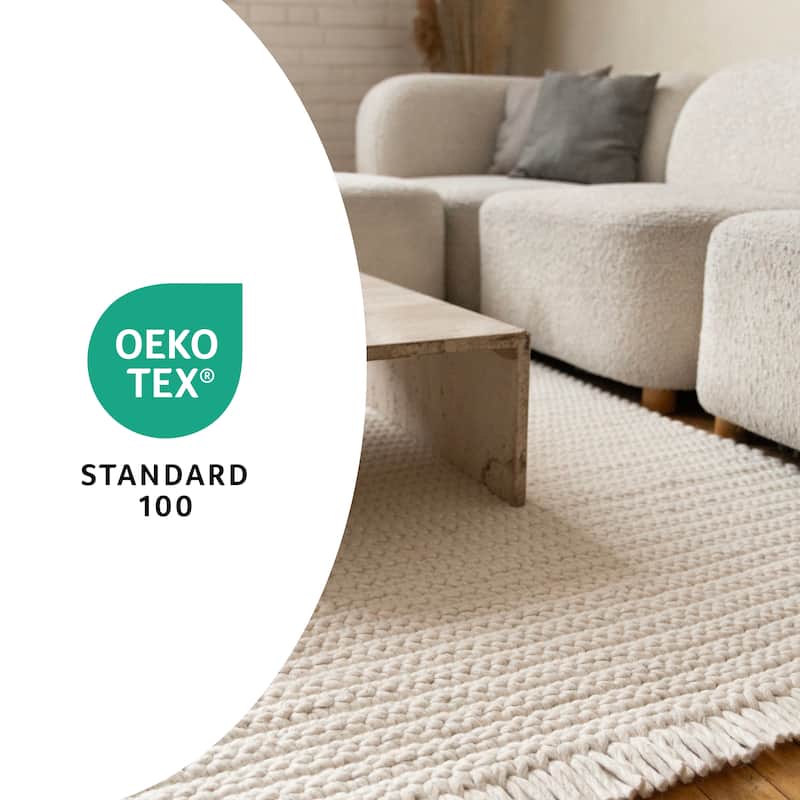 White Knotted Design Wool Handmade Rug