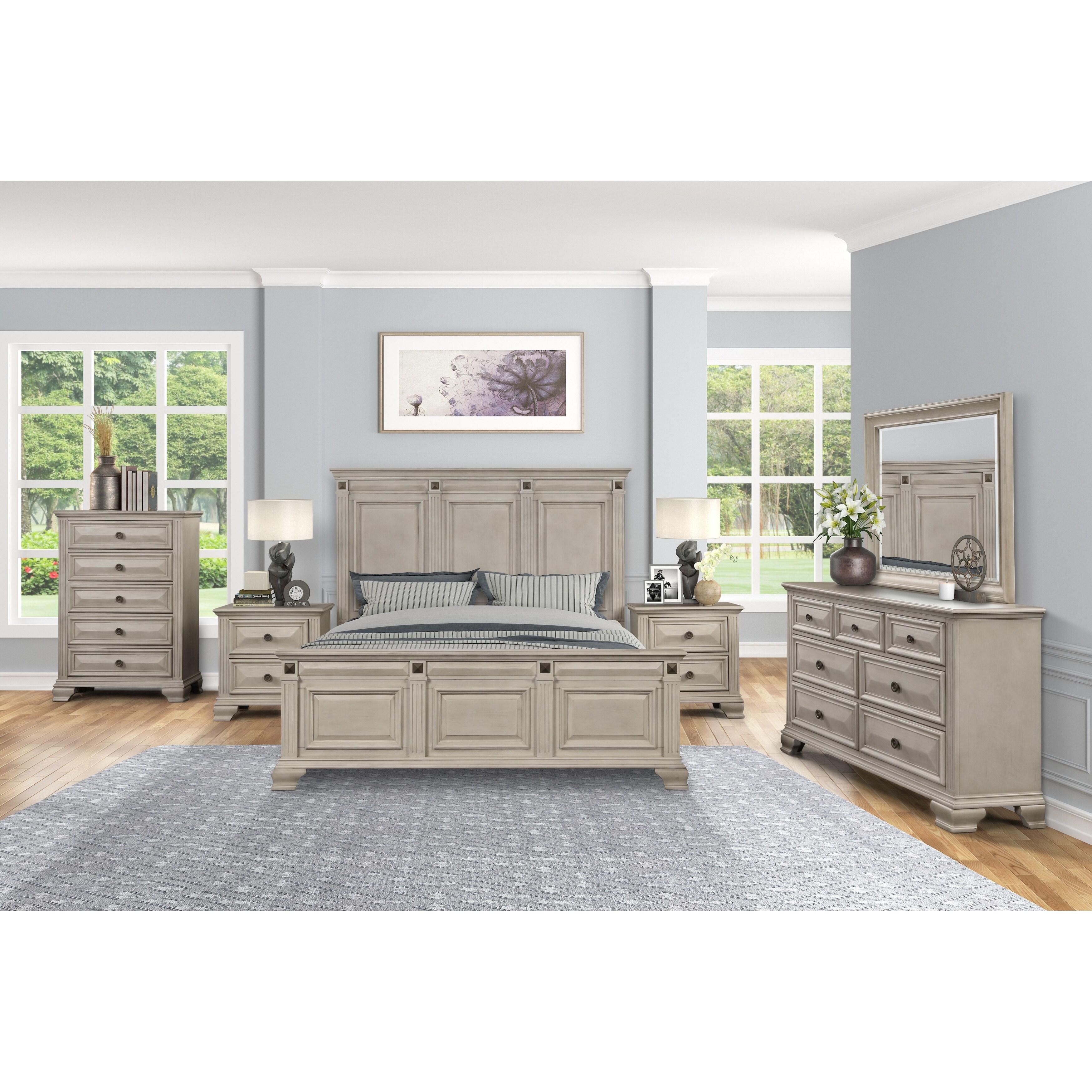 Renova Distressed Parchment Wood Bedroom Set Overstock 31294008