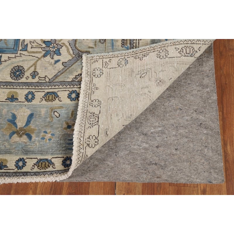 Geometric Blue Tabriz Persian Area Rug Floral Handmade Wool Carpet - 6'7"x 9'6"