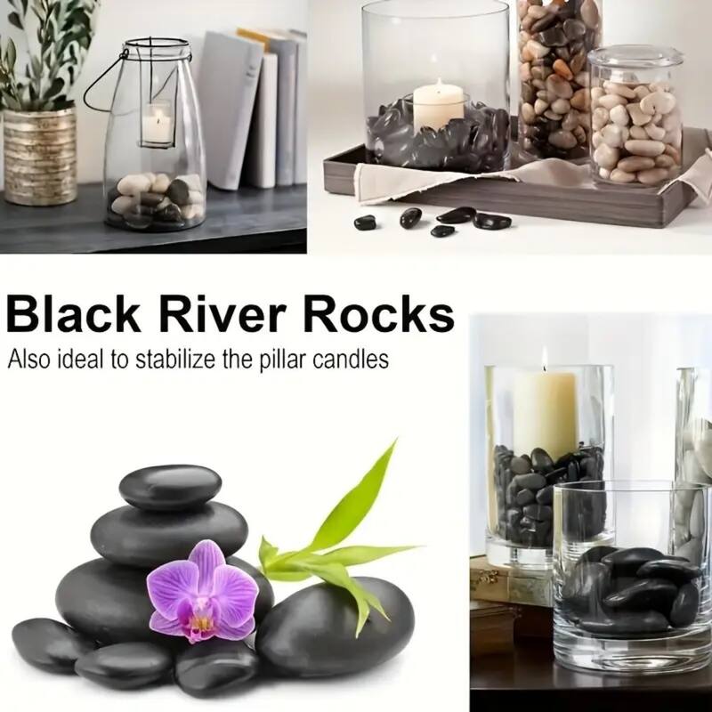 Anmytek Polished Black River Rocks, Smooth Glossy Pebbles for Vases, Candle Holders, Potted Plants, Garden Pathways