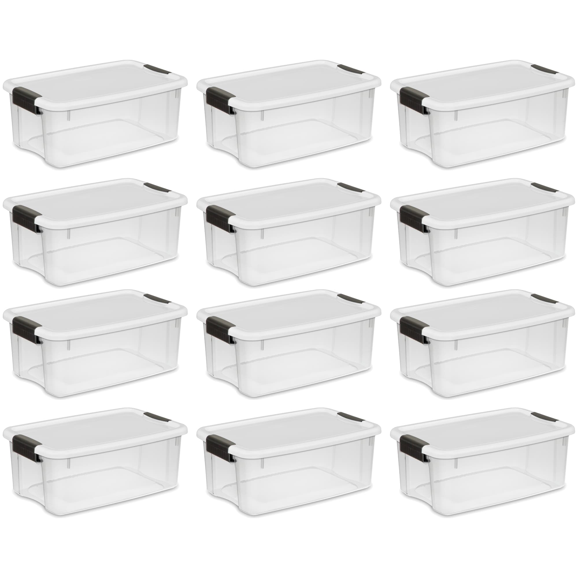 Sterilite 18 Qt Ultra Latch Box, Stackable Storage Bin with Lid, Plastic  Container with Heavy Duty Latches to Organize, Clear and White Lid, 12-Pack  in 2023