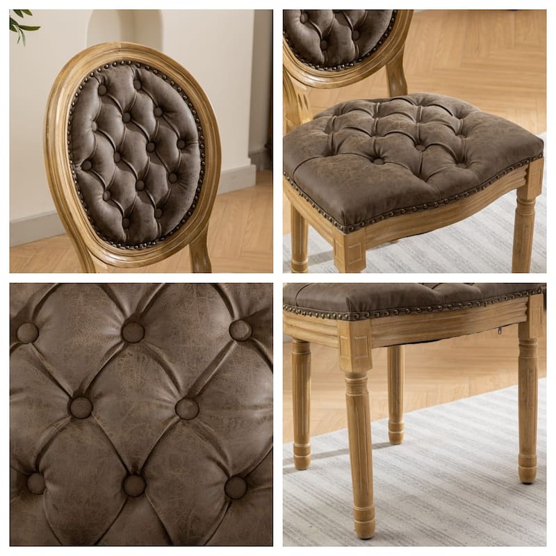 Dining Chair with Nailhead Trim Solid Wood Frame Antique Painting Style Set of 2 - as picture