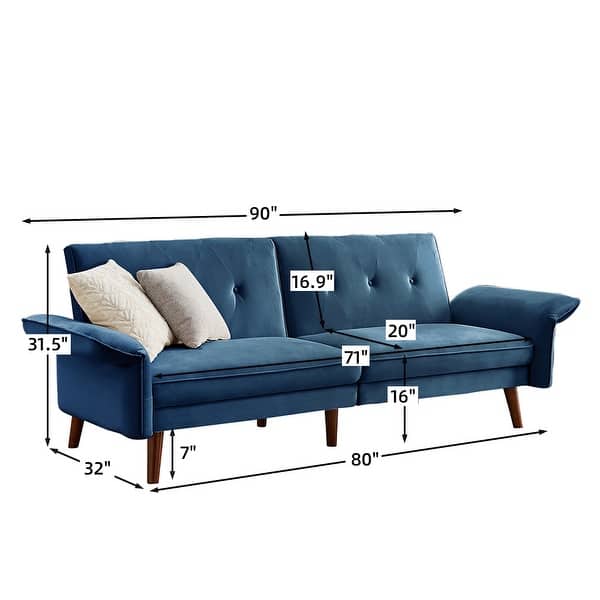 dimension image slide 2 of 4, Modern Futon Sofa Bed, Convertible Sleeper Sofa with Tapered Wood Legs, 78.35" W, Small Split Back Sofa for Living Room